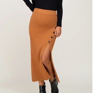 PinkBlush  Camel Ribbed Sweater Maternity Midi Skirt
